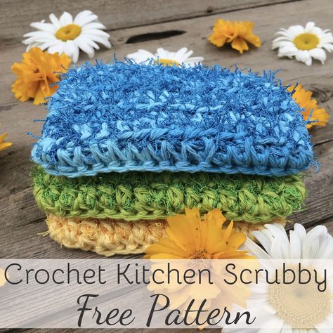 This crochet kitchen scrubby is designed to have the same look and feel as your kitchen sponge, but is 100% cotton and reusable. Quick & easy pattern! Great for beginners! #caabcrochet #freecrochetpattern #scrubby #scrubbie Upcycling, Amigurumi Patterns, Scrubby Yarn Patterns, Scrubby Yarn Crochet Patterns, Crochet Dish Scrubber, Scrubby Yarn Crochet, Scrubbies Crochet Pattern, Cotton Crochet Patterns, Scrubby Yarn