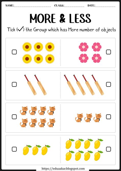 More Or Less Worksheets, Maternelle Grande Section, Materi Bahasa Inggris, Shape Tracing Worksheets, Kindergarten Math Worksheets Free, English Activities For Kids, Comparing Numbers, Kids Worksheets Preschool, Preschool Math Worksheets