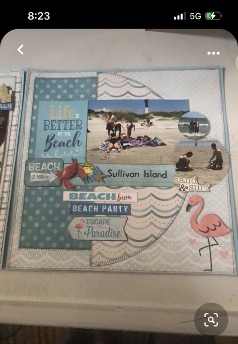 Beach Vacation Scrapbook Ideas, Pool Scrapbook Pages, Scrapbook Vacation Ideas, Scrapbook Beach Layouts, Scrapbook Beach Ideas, Beach Layouts Scrapbooking, Scrapbook Ideas Beach, Ocean Scrapbook Layouts, Beach Scrapbook Ideas