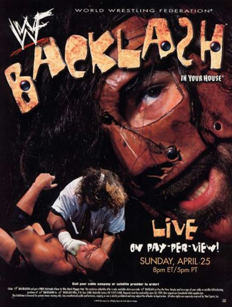 PPV Poster for WWF Backlash 1999. Mankind Wwe, Blue Meanie, Paul Bearer, Writing A Bio, Wwe Ppv, Aj Styles Wwe, Shane Mcmahon, Mick Foley, Wrestling Posters