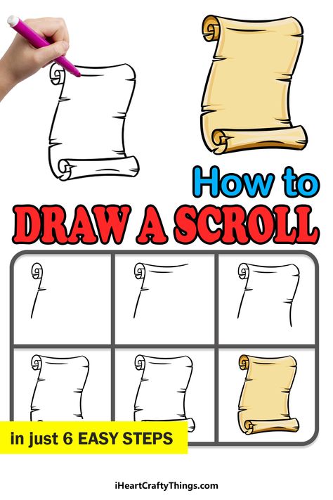 How To Draw A Scroll Step By Step, How To Draw A Scroll, Scroll Doodle, Scroll Drawing, Elementary Drawing, Doodle Art For Beginners, Drawing Lessons For Kids, Art Therapy Projects, How To Draw Steps