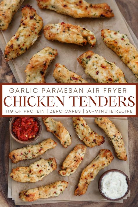 Thermomix, Essen, Parmesan Air Fryer Chicken, Air Fryer Dinner, Air Fryer Recipes Healthy Low Carb, Air Fryer Recipes Low Carb, Low Calorie High Protein, Air Fryer Chicken Tenders, High Protein Meal