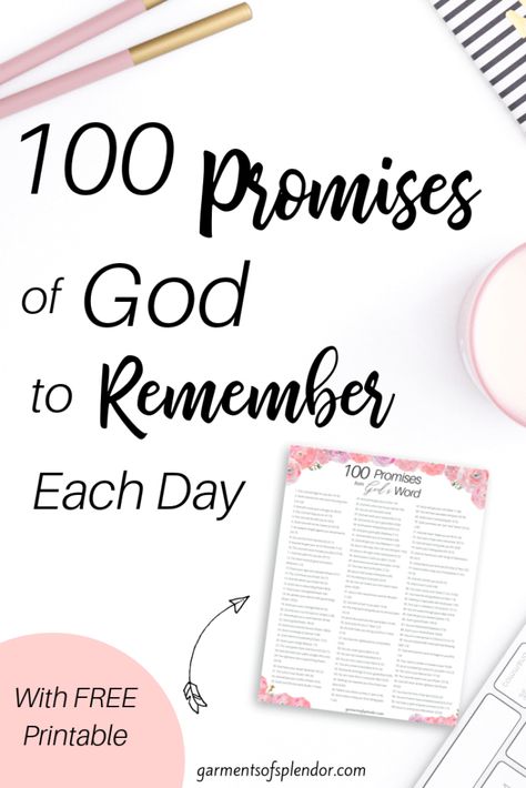 100 Promises of God to Remember Each Day (with free Printable) - Prayer Jar, The Promises Of God, Promise Quotes, Promises Of God, God's Promise, Words Of Jesus, Prayer Life, Bible Promises, Identity In Christ