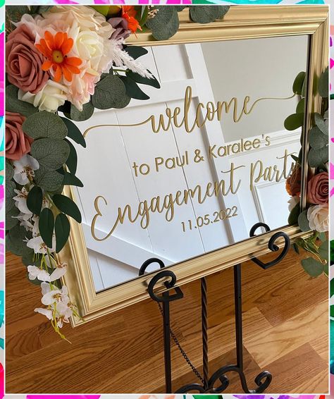 Looking for unique wedding signs ideas to add a special touch to your big day? Check out these 6 creative wedding signs that will make your wedding day even more memorable. From welcome signs to seating charts, these tips will help you create the perfect ambiance for your special day. Engagement Party Welcome Sign Acrylic, Engagement Decore Ideas, We're Engaged Sign, Engagement Party Sign Mirror, Engagement Dinner Party Decor, Engagement Party Entrance Sign, Mirror Party Sign, Engagement Party Outside Decor, Evening Engagement Party