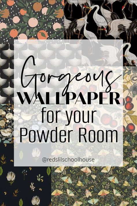 Create a bold and moody powder room by adding wallpaper! I've rounded up some of my favorite inspo rooms AND my top favorite choices. Gorgeous Powder Room Ideas, Modern Wallpaper Half Bath, Cool Wallpaper Powder Room, Renovated Powder Room, Modern Bold Wallpaper, Moody Small Bathroom Wallpaper, Bold Toilet Room, Wallpapered Powder Room Ideas, Guest Bath With Wallpaper