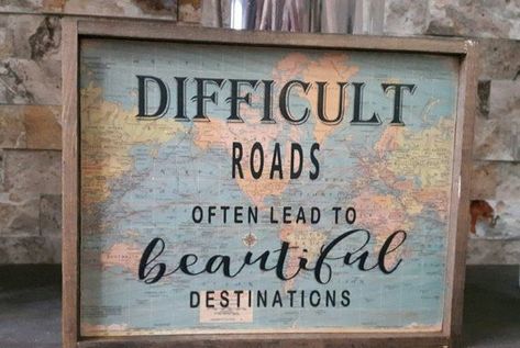 Travel decor/The World awaits wood sign/Map Decor/wooden quote Wood Sign Ideas, Wooden Quotes, Map Crafts, Rustic Wood Sign, Motiverende Quotes, Map Decor, Sign Ideas, Rustic Wood Signs, Pallet Ideas