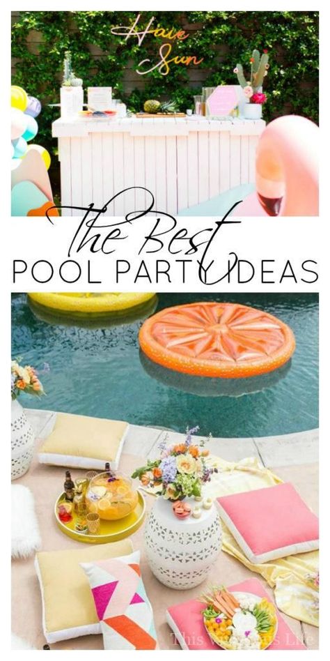 Swanky Party Ideas, Public Pool Party, Pool Party Theme Ideas, Pool Party Bachelorette Ideas, Pool Party Centerpieces, Party Centerpiece Ideas, Teen Pool Parties, Adult Summer Party, Pool Party Activities