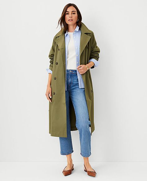 Anne Taylor Outfits, Olive Trench Coat, Green Trench Coat, Color Combos Outfit, Ann Taylor Petite, Anne Taylor, Trench Coat Outfit, Olive Green Jacket, Petite Jacket