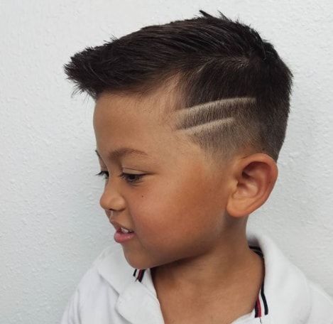 Toddler Boy Haircut Designs, Fade With Lines On Side, Baseball Fade Haircut, Boys Haircut Lines On Side, Lighting Bolt Hair Design, Lighting Bolt Haircut, Boys Haircut Lightning Bolt, Boys Haircut Designs Lines, Cross Design Haircut