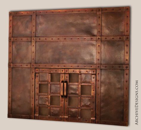 Hammered copper fireplace doors and surround by Archive Designs, 2007 Copper Work, Sheet Metal Fireplace, Copper Fireplace, Can Cozy, Stone Fireplace Surround, Metal Fireplace, Fireplace Doors, Fireplace Cover, Mansard Roof