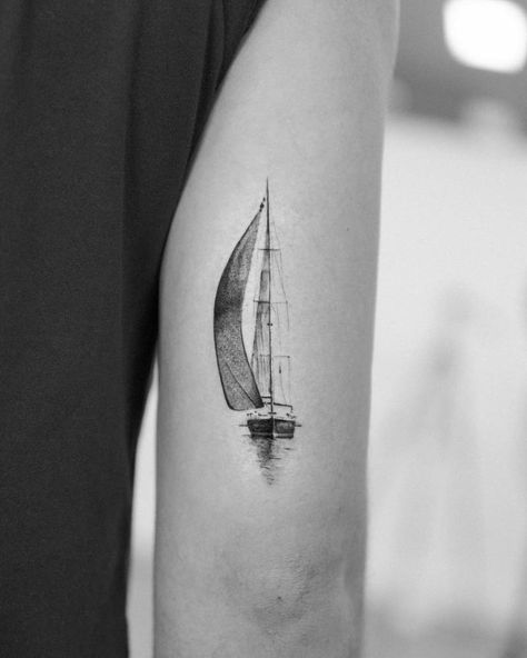 Sailboat Tattoos, Sailing Tattoo, Sailboat Tattoo, Boat Tattoo, Sunset Tattoos, Sea Tattoo, Nautical Tattoo, Ship Tattoo, Modern Tattoos