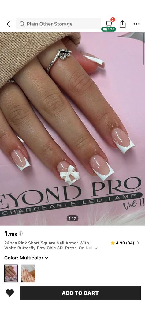 24pcs Pink Short Square Nail Armor With White Butterfly Bow Chic 3D  Press-On Nails Art For Women And GirlsI discovered amazing products on SHEIN.com, come check them out! 3d Bows On Nails, Short Bow Nails, White Short Square Nails, Nails Shorts, White Short Nails, Shorts Nails, Triangle Nails, Nail Armor, Bow Nail Art