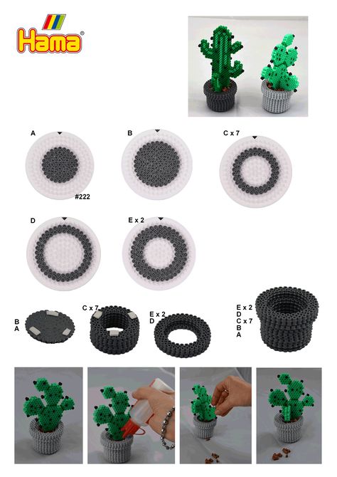 3d Perler Bead Plants, Hama Beads Design 3d, 3d Hama Beads Patterns Easy, Hama Beads Patterns 3d, Perler Beads Cactus, Cactus Perler Beads, 3d Perler Beads Ideas, Perler Beads 3d Patterns, Perler Bead 3d Patterns