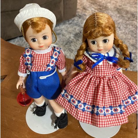 Madame Alexander, 8 Inch Jack And Jill Dolls With Stands Vintage Madame Alexander Dolls, Scarlett O'hara, Hair Net, Jack And Jill, Madame Alexander Dolls, Alexander Dolls, Madame Alexander, Girl Doll Clothes, Beauty Collection