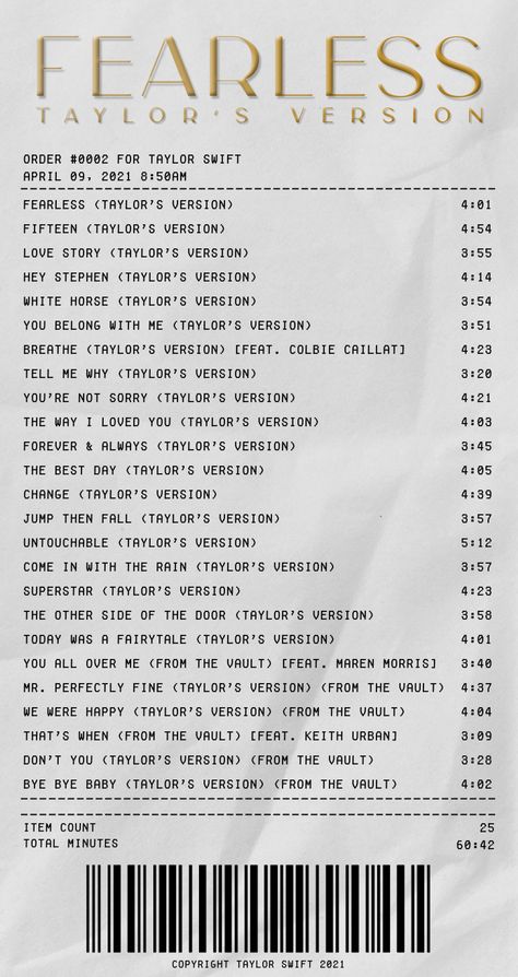 Taylor Swift Fearless Songs, Taylor Swift Songs List, Fearless Song, Fearless Taylor's Version, Fearless Album, Taylor Swift Book, Colbie Caillat, Taylor Swift Birthday, Taylor Lyrics