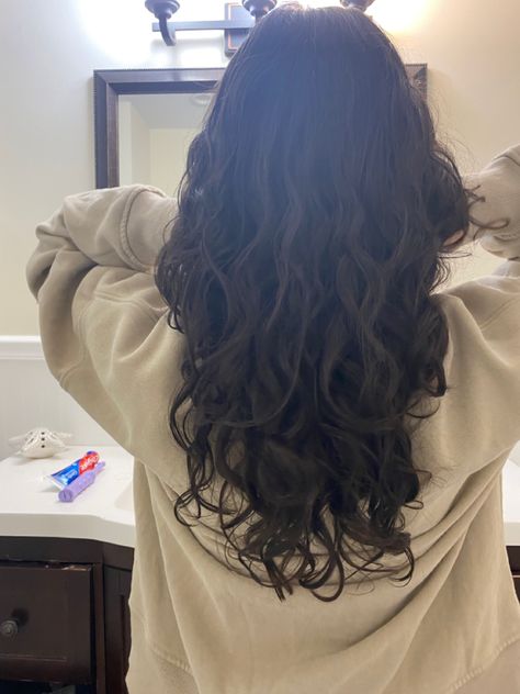 Loose Curl Haircut, Unstyled Wavy Hair, Loose Curls Haircut, Black Wavy Hair Aesthetic, Natural Beach Waves Hair, Wavy Long Layers, Long Wavy Beach Hair, Wavy Hair Layers, Chest Length Hair