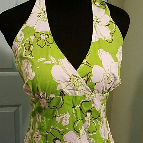 {Brand New, Never Worn} Tailor Fit Deep Vneck Tie-Halter Top With Tropical Flowers Made In Usa Offers Welcome Tropical Clothes Aesthetic, Colorful Tank Tops, Y2k Pink And Green, Halter Top Sewing Pattern, Tropical 2000s, Fashion Definition, Tropical Clothing, Tie Halter Top, Dream Things