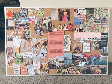 Vision Board Ideas Physical, Scrapbooking Vision Board, Magnetic Vision Board, Vision Board On Cork Board, Vision Poster Board, Physical Vision Board Examples, Handmade Vision Board, Vision Board Bedroom Wall, Vision Board Poster Examples