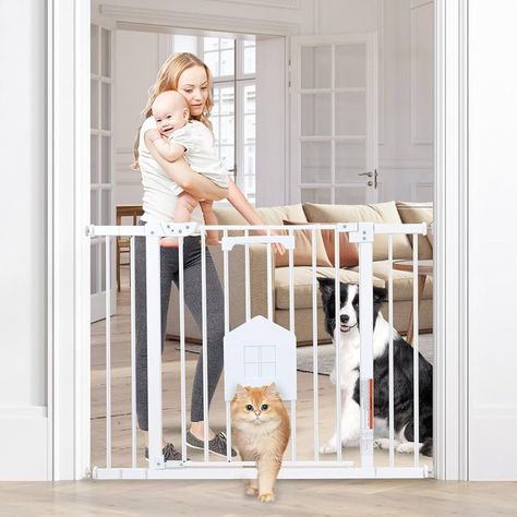 Baby Gate With Cat Door, Gate With Cat Door, Child Gate, Baby Barrier, Gate For Stairs, Baby Gate For Stairs, Kids Gate, 2024 Moodboard, Baby Gate