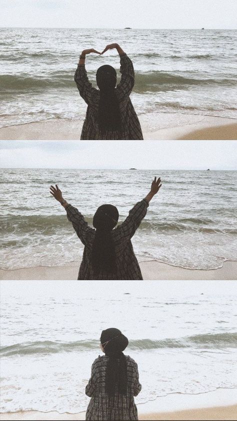 Photo Poses Beach Picture Ideas, Sea Poses Photo Ideas Hijab, Photos On Beach Ideas Aesthetic, Sea Beach Photography Ideas, Fun Beach Photo Ideas, Sea Photography Pose, Creative Beach Pictures Photo Ideas, Sand Ideas At Beach, Beach Pose Ideas Aesthetic