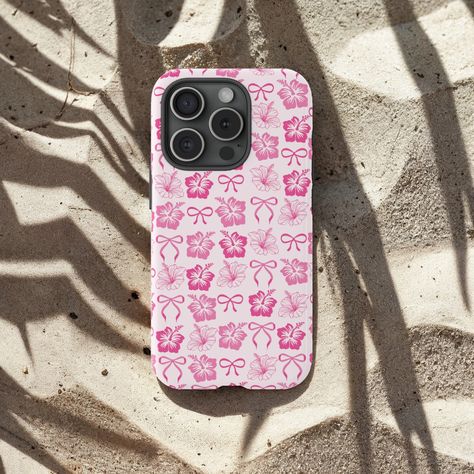 Edit | Coastal Coquette Bow Pink Hibiscus Collage Phone Case iPhone 15 Pro 14 Plus 13 Pro Max 12 Mini 11 X XR XS 8 Y2K Floral Surf Girl Aesthetic