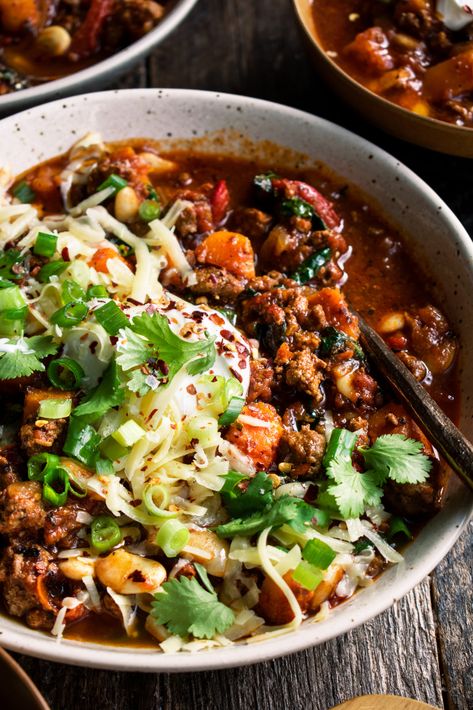 Spiced Lamb Chili with Butternut Squash & Kale - The Original Dish Chili With Butternut Squash, Lamb Chili, Butternut Squash And Kale, Butternut Squash Kale, The Original Dish, Butternut Squash Chili, Spiced Lamb, Canned Butter, Soup Season