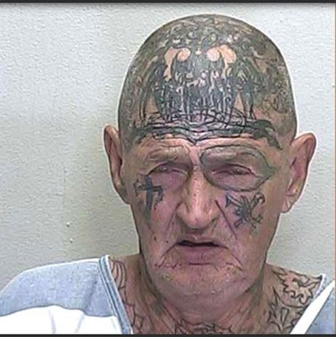 Just a poor attempt-Old people with tattoos Bad Tattoos, Bad Face Tattoos, Funny Mugshots, Tattoos Gone Wrong, Horrible Tattoos, Terrible Tattoos, Tattoo Fails, Face Tattoos, Funny Tattoos