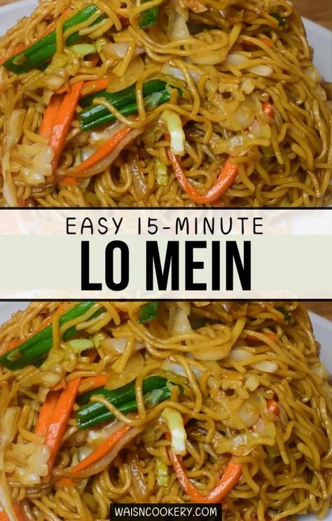 Easy 15-Minute LO MEIN Recipe - Wasian Cookery Low Mein Recipe, Shrimp Lo Mein Recipe, Lo Mein Sauce, Veggie Lo Mein, Chinese Noodle Recipes, Lo Mein Recipe, Vegetable Lo Mein, Lo Mein Noodles, Homemade Chinese Food