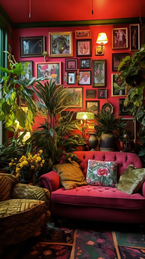 Maximalism Office Decor, Wall Color Small Room, Maximalist Living Room Apartment, Maximalist Retro Bedroom, Maximalist Study Room, Moody Maximalist Apartment, Classy Maximalist Decor, Colorful Maximalist Interior Design, Small Space Maximalist