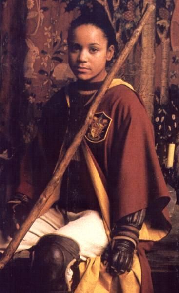 Angelina Johnson was a witch, member of Dumbledore's Army, and a Chaser on the Gryffindor Quidditch team. Angelina Johnson Harry Potter, Gryffindor Student, Gryffindor Quidditch Team, Angelina Johnson, Gryffindor Quidditch, Dumbledore's Army, Harry Potter Girl, School Of Witchcraft, Yule Ball