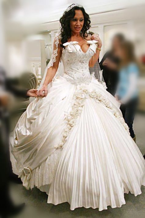 Top 14: Ribbons, Laces and Everything Not-Too-Nice - The Bridal Notebook: Top 20… Wedding Dress Fails, Most Expensive Wedding, Most Expensive Wedding Dress, Weird Wedding Dress, Ugly Wedding Dress, Worst Wedding Dress, Most Expensive Dress, Expensive Wedding Dress, Pnina Tornai Wedding Dress