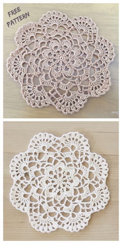 Corak Krusye, Free Doily Patterns, Crochet Coasters Free Pattern, Free Crochet Doily Patterns, Crochet Pattern Free, Crochet Dollies, Crochet Coaster Pattern, Easy Crochet Patterns Free, Lace Doily