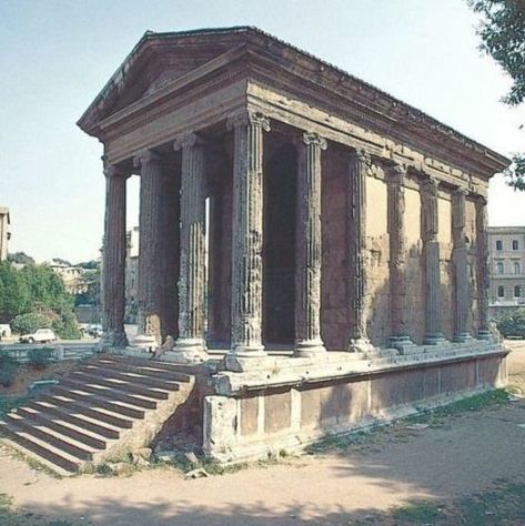 Temple of Portunus Rome. Constructed in the first century B. C. for Portunus the god of the port. Located in the Forum Boarium (Cattle Market). It was originally mistakenly identified as the Temple of Fortuna Virilis (manly fortune). #ancientgreekarchitecture #ancient #greek #architecture #temples #Architecturesketch Rome Architecture, Ancient Roman Architecture, Architecture Antique, Visit Rome, Greek Temple, Ancient Greek Architecture, Roman Architecture, Roman History, Roman Art