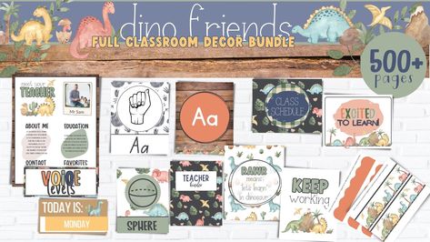 DINO CLASSROOM BUNDLE Friends Classroom Decor, Classroom Decor Modern, Times Table Poster, Classroom Decor Boho, Modern Classroom Decor, Dinosaur Classroom, Watercolor Classroom, Classroom Decor Bundle, 2d And 3d Shapes