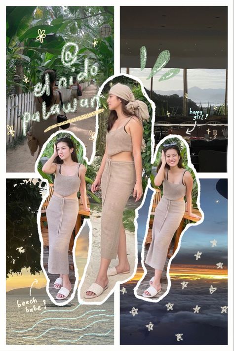 Palawan Outfit Ideas, El Nido Palawan Aesthetic, Belle Mariano Outfit, Palawan Aesthetic, Belle Wallpaper, Palawan Beach, Aesthetic Doodle, Beach Outfit Aesthetic, El Nido Palawan