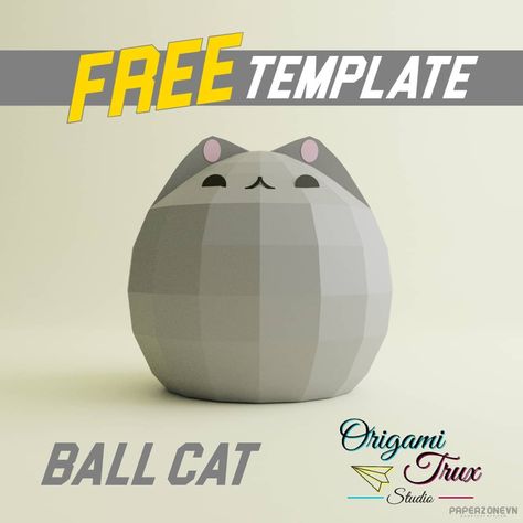 Papercraft Templates Printables, Origami Templates, 3d Templates, Paper Flower Garlands, Origami Cat, Origami Ball, Cats Diy Projects, Paper Toys Template, Papercraft Printable