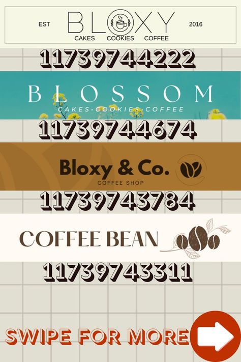 Cafe Sign Codes Bloxburg, Cafe Name Bloxburg Code, Cafe Decals For Bloxburg, Cafe Name Decals Bloxburg, The Bean Cafe Bloxburg, Cafe Decals Bloxburg Codes Logo, Cafe Sign Decals Bloxburg, Bloxburg Cafe Signs Codes, Roblox Coffee Shop Decals