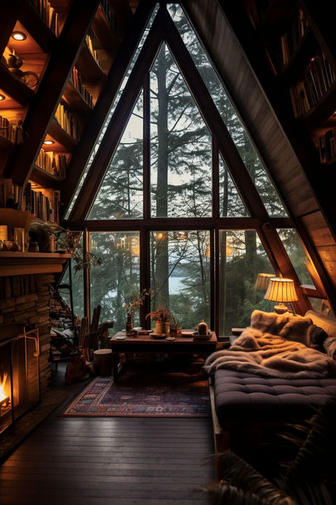 Cabins In The Woods Interior, Cabin Aesthetic, Romantic Cabin, Cabin Interior, Cabin Living, A Frame Cabin, Dream House Rooms, A Frame House, Tiny House Cabin