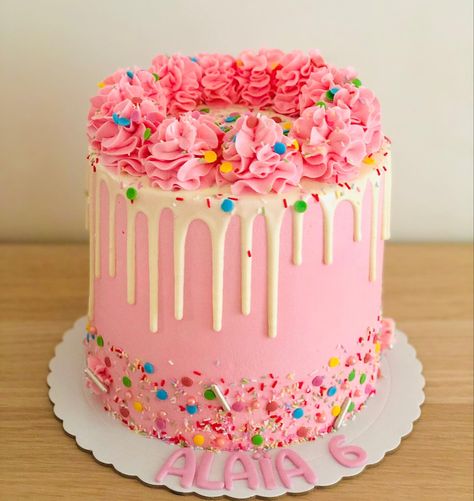 Pink 3rd Birthday Cake, Cakes For 7th Birthday Girl, Barbie Buttercream Cake, Pink Drip Cake Birthday, Pink Cakes For Girls Birthday, Pink Cake With Sprinkles, 3 Tier Cake Birthday, 2 Tier Cake Ideas, Watercolor Cake Tutorial