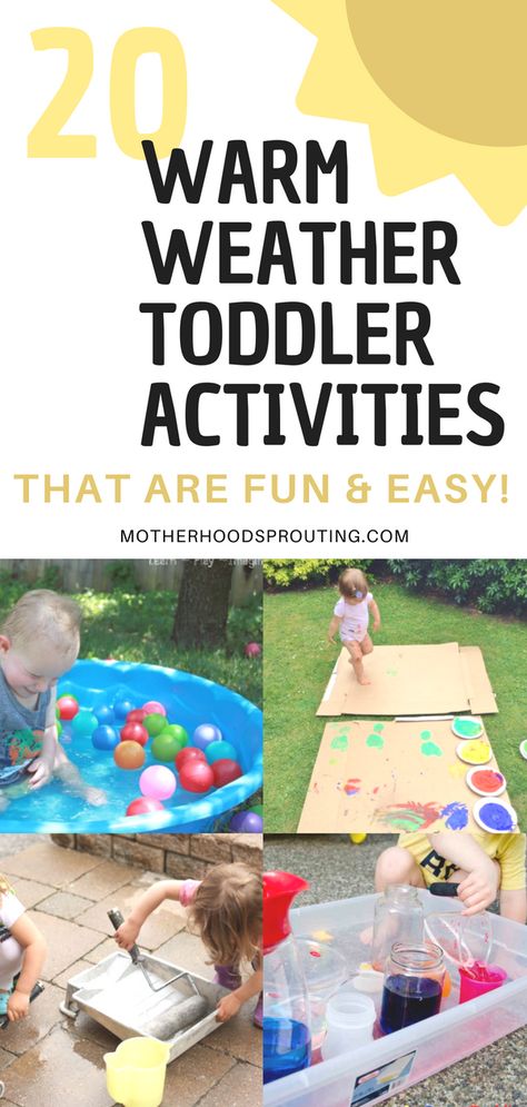 Make your summer with kids fun and try these 20 warm weather activities for toddlers if you're looking for some easy toddler activities you can do outdoors! These can be spring toddler activities or summer toddler activities. #toddler #activities #summer #spring Spring Activities For Toddlers Outdoor, Toddler Summer Fun Activities, Summer Time Toddler Activities, Summer Activities For 3 Year, Fun Things To Do With Toddlers In Summer, Backyard Summer Toddler Activities, Summer Ideas With Toddlers, 20 Month Activities, Summer Camp Toddler Activities