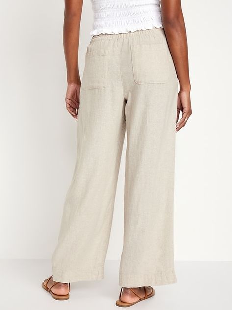 High-Waisted Linen-Blend Wide-Leg Pants | Old Navy Wide Leg Linen Pants Outfit, Linen Pants Outfits, Linen Pants Outfit Summer, Wide Leg White Linen Pants, White Linen Pants Outfit, Wide Linen Pants, Halter Tops Outfit, Outfits For Short Women, Womens Casual Suits