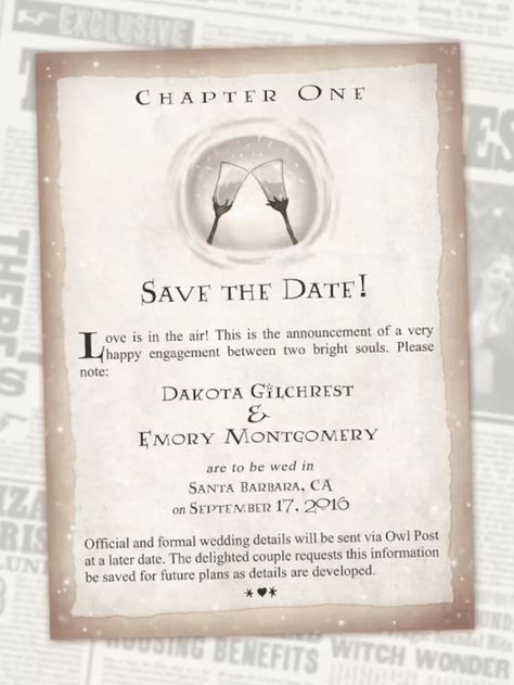 Harry Potter Save The Date, Harry Potter Wedding Invitations, Save The Date Mariage, Magic Wedding, Book Chapter, Nerd Wedding, Happy Engagement, Geeky Wedding, Harry Potter Wedding Theme