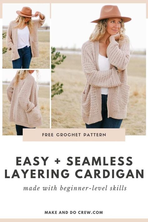 Crochet Pockets On Sweater, Crochet Pocket Cardigan, Chunky Crochet Pullover Pattern Free, Medium Weight Crochet Patterns, Crochet Seamless Cardigan Pattern Free, Crochet Patterns Clothes Woman, Free Cardigan Pattern Crochet, Crochet Patterns For 3 Weight Yarn, Raglan Sleeve Crochet Sweater Pattern Free