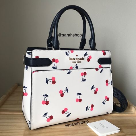 100% Authentic Kate Spade Dancing Cherries Medium Satchel Cream Multi And Gold Hardware Brand New With Tags 10.5” (L) X 8.5” (H) X 5” (D) Medium Size Handles Are 5” Drop Long Shoulder Strap Included Kawaii, Kate Spade Bags Handbags, Blue Kate Spade Purse, Red Satchel, Luxury Tote Bags, Dream Bags, Kate Spade Satchel, Kate Spade Tote, Bags Kate Spade