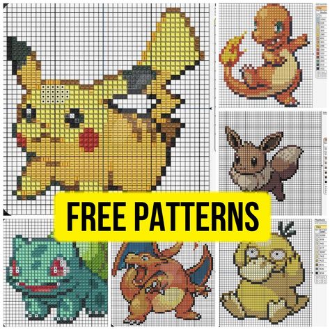 Free small cross stitch patterns with Pokemon characters. Cross Stitch Characters Patterns, Free Pokemon Cross Stitch Patterns, Cute Free Cross Stitch Patterns, Cross Stitch Art Pattern Free, Small Pokemon Cross Stitch Patterns, Bulbasaur Cross Stitch Pattern, Cross Stitch Pattern Pokemon, Cottagecore Cross Stitch Pattern Free, Marvel Cross Stitch Patterns Free