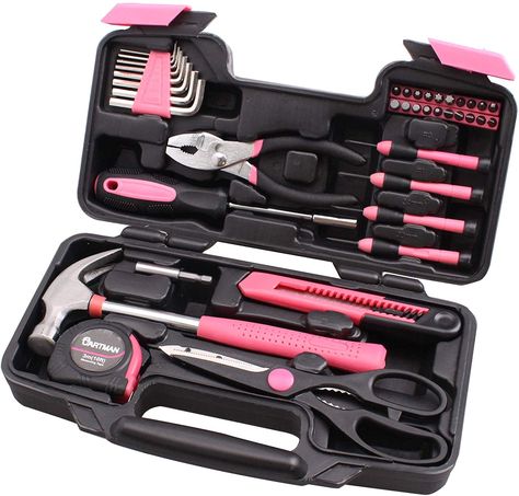 Cartman Pink 39-Piece Tool Set Pink Tool Set, Pink Tools, Hand Tool Kit, Hand Tool Set, Tool Box Storage, Precision Tools, Hand Tool Sets, Household Tools, Home Tools