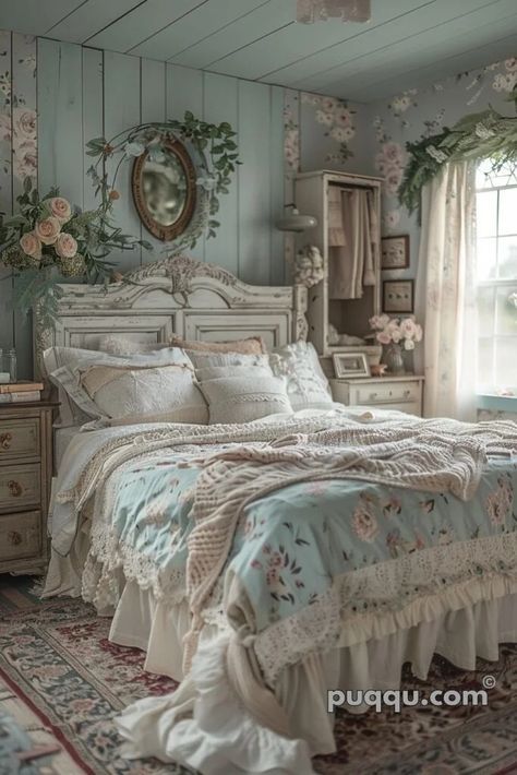 Shabby Chic Bedroom: Embracing Vintage Elegance - Puqqu Romantic Shabby Chic Bedroom, French Country Bedrooms Romantic, Antique Room Aesthetic, Modern Shabby Chic Bedroom, Coquette Aesthetic Room, White Shabby Chic Bedroom, Vintage French Bedroom, French Cottage Bedroom, Shabby Chic Bedroom Decor