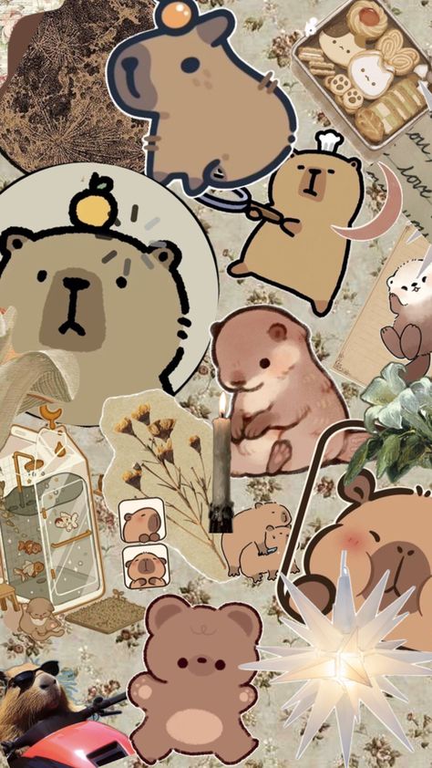 Cute Backgrounds For Iphone, Haiwan Comel, Iphone Wallpaper Kawaii, Scrapbook Stickers Printable, Studio Ghibli Art, Cute Doodles Drawings, Cool Wallpapers Cartoon, Brown Wallpaper, Ghibli Art