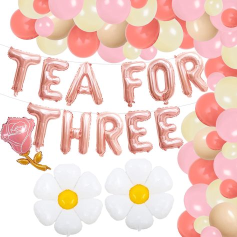 PRICES MAY VARY. Unleash the Magic: Celebrate her 3rd party in style with our tea for three girl decorations! From "TEA FOR THREE" banners to Daisy Foil Balloons, our 3rd birthday decorations for girls will transform her 3rd party into a magical wonderland she'll cherish forever. Effortless Party Planning: Planning a memorable third birthday party girl celebration has never been easier! With our all-in-one happy 3rd birthday balloons, you'll have everything you need to create an unforgettable th Three Times A Charm Birthday, 3 Year Toddler Girl Birthday, Diy 3rd Birthday Party Ideas, Pink Three Year Old Party, Tea Party 3rd Birthday Ideas, Birthday Themes 3 Girl, 3rd Party Themes, Third Birthday Party Themes Girl, Small 3rd Birthday Party Ideas