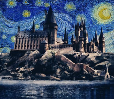 Hogwarts Art Castle, Hogwarts Painting, Portrait Easy, Night Castle, Unique Gifts Diy, Van Gogh Portraits, Pottery Decor, Magical Castle, Harry Potter Hogwarts Castle